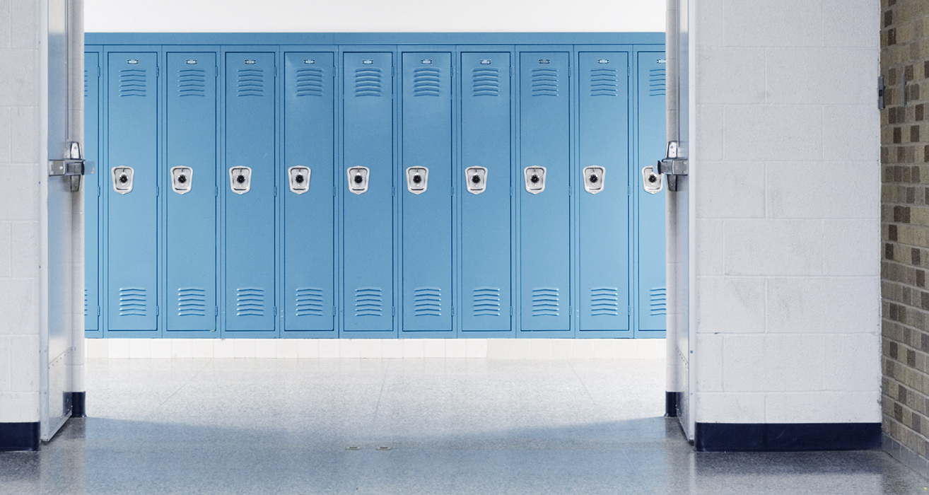 A row of students’ lockers.