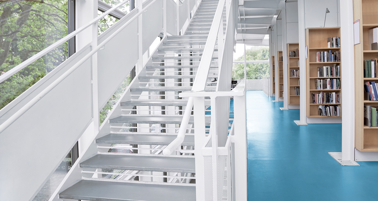 A school stairway.